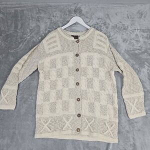 Tivoli Hand Knit Cardigan Sweater Womens M/L 3D Thick Cable Knit Cream Cottage